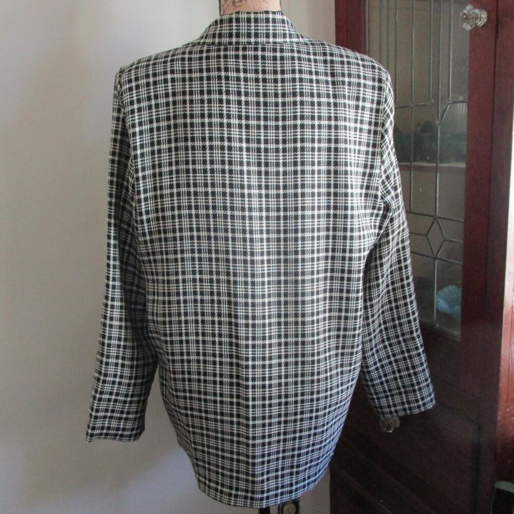 70s/80s Vintage Black & White Plaid Blazer Size XL Single Breasted Corpcore Work - Picture 6 of 17